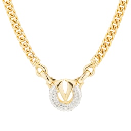 37770278 - Exclusive Susan Caplan Vintage Valentino Gold Plated Logo Crystal Pendant