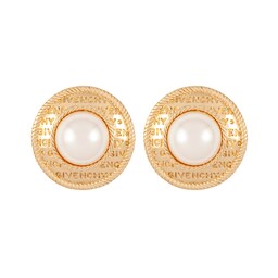 37770292 - Exclusive Vintage Yellow Gold Plated Givenchy Synthetic Pearl Earrings