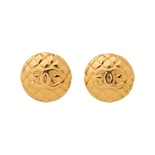 Susan Caplan Exclusive Vintage Yellow Gold Plated Chanel Logo Quilted Earrings