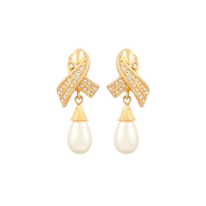 Susan Caplan Exclusive Vintage Yellow Gold Plated Dior Faux Pearl Drop Earrings