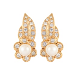 37770324 - Vintage Yellow Gold Plated Christian Dior Floral Earrings