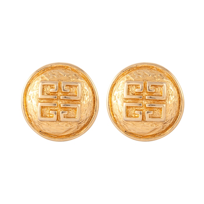 Susan Caplan Vintage Givenchy Yellow Gold Plated Sculpted Logo Earrings