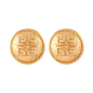 Susan Caplan Vintage Givenchy Yellow Gold Plated Sculpted Logo Earrings