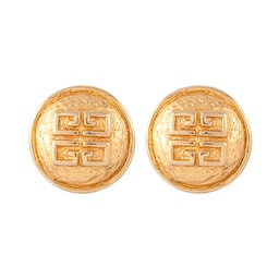 37770334 - Vintage Givenchy Yellow Gold Plated Sculpted Logo Earrings