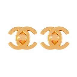 37770338 - Vintage Chanel Yellow Gold Plated CC Sculpted Earrings