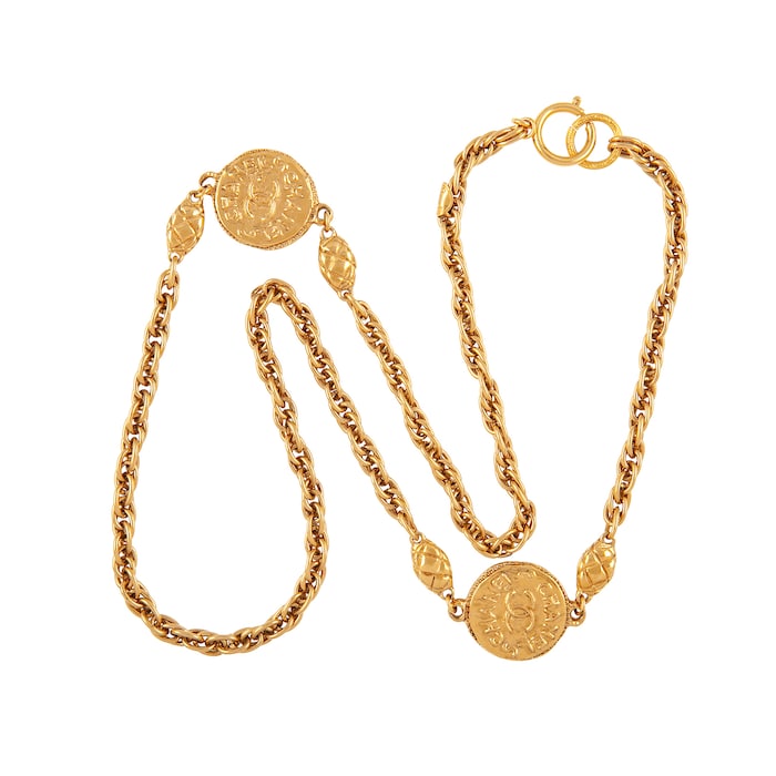 Susan Caplan Vintage Chanel Yellow Gold Plated Medallion Necklace