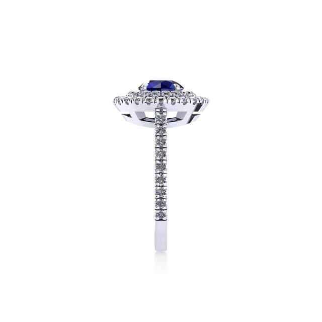 Mappin & Webb Alba Double Halo Platinum And 5mm Sapphire Ring