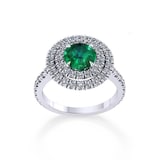 Mappin & Webb Alba Double Halo Platinum And 4mm Emerald Ring