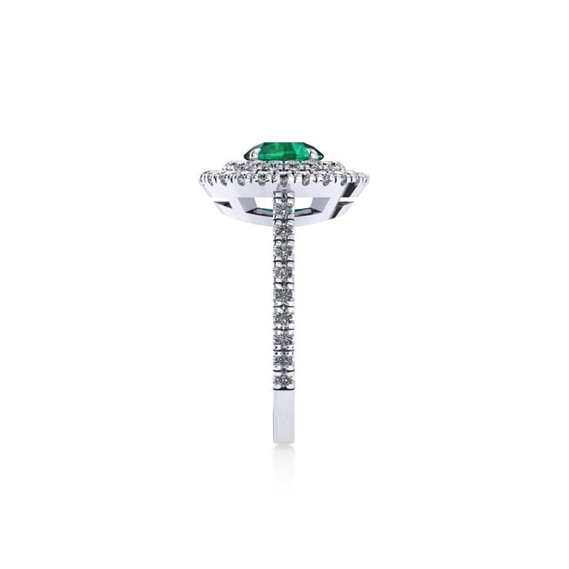 Mappin & Webb Alba Double Halo Platinum And 4mm Emerald Ring