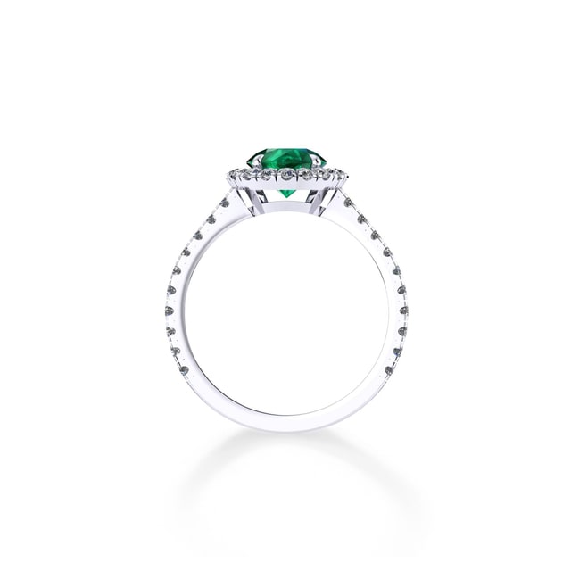 Mappin & Webb Amelia Halo Platinum And 6mm Emerald Ring