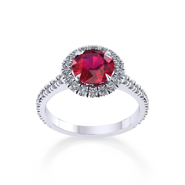 Amelia Halo Platinum And 6mm Ruby Ring - Ring Size J