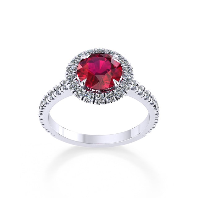 Mappin & Webb Amelia Halo Platinum And 6mm Ruby Ring