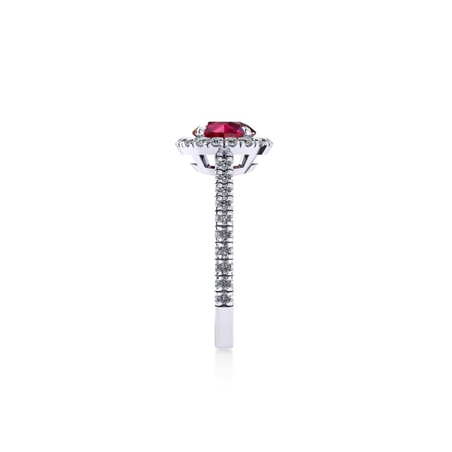 Mappin & Webb Amelia Halo Platinum And 6mm Ruby Ring