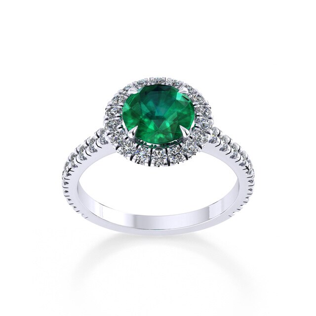 Amelia Halo Platinum And 5mm Emerald Ring - Ring Size N