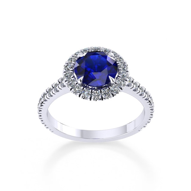 Amelia Halo Platinum And 5mm Sapphire Ring - Ring Size O