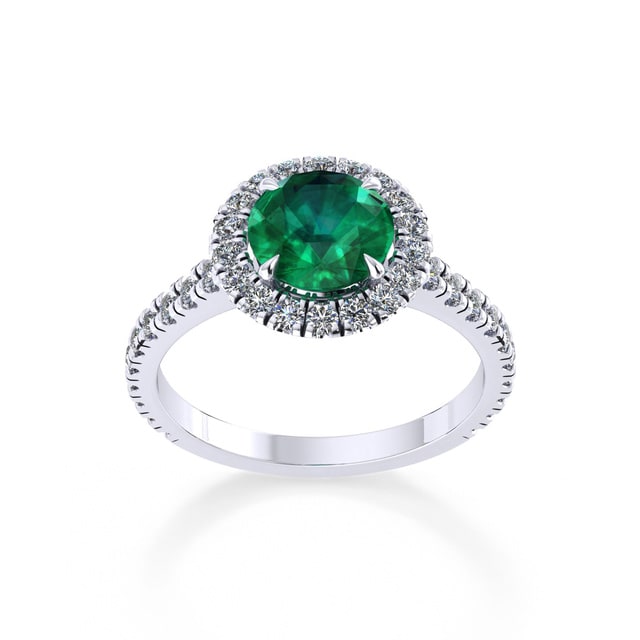 Mappin & Webb Amelia Halo Platinum And 4mm Emerald Ring