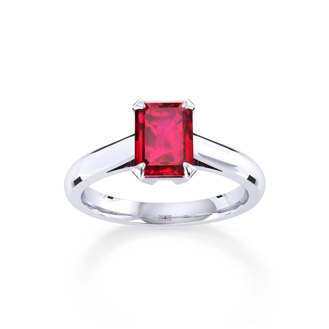 Mappin & Webb Belvedere Platinum Emerald Cut 9x7mm Ruby Ring