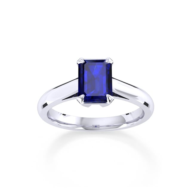 Mappin & Webb Belvedere Platinum Emerald Cut 6x4mm Sapphire Ring