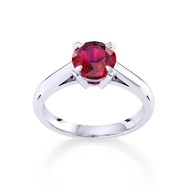 Belvedere Platinum Round Cut 6mm Ruby Ring - Ring Size K