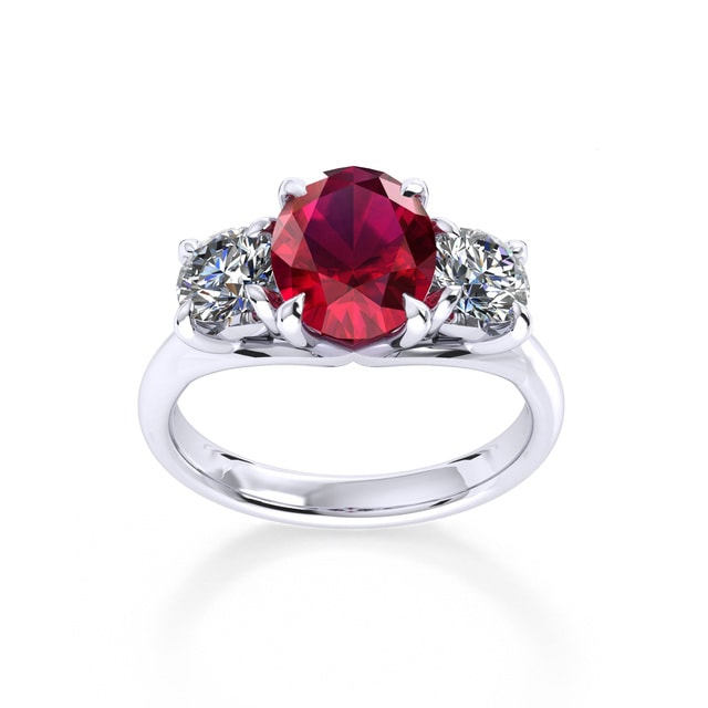 Ena Harkness Platinum And Three Stone 9x7mm Ruby Ring - Ring Size M