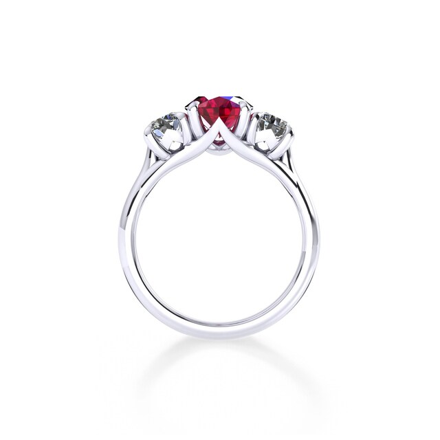 Mappin & Webb Ena Harkness Platinum And Three Stone 9x7mm Ruby Ring