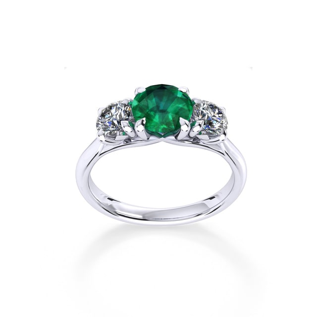 Ena Harkness Platinum And Three Stone 6mm Emerald Ring - Ring Size M