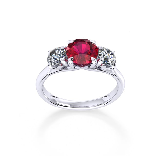 Ena Harkness Platinum And Three Stone 6mm Ruby Ring - Ring Size L