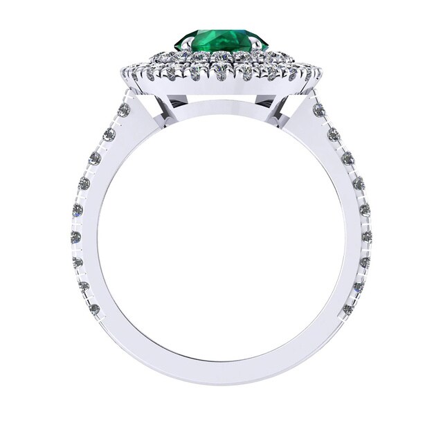 Mappin & Webb Alba Double Halo 18ct White Gold And 6mm Emerald Ring