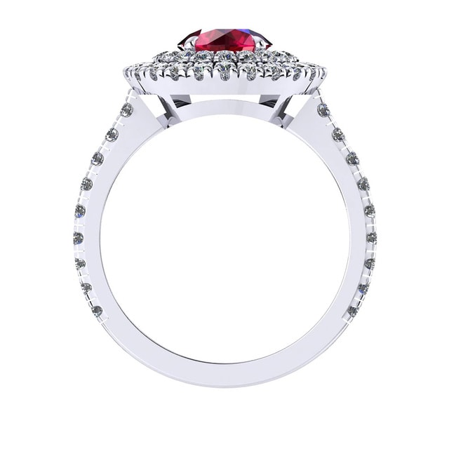 Mappin & Webb Alba Double Halo 18ct White Gold And 6mm Ruby Ring - Ring Size J