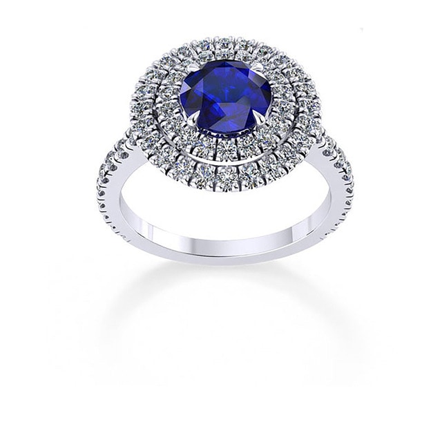 Mappin & Webb Alba Double Halo 18ct White Gold And 6mm Sapphire Ring