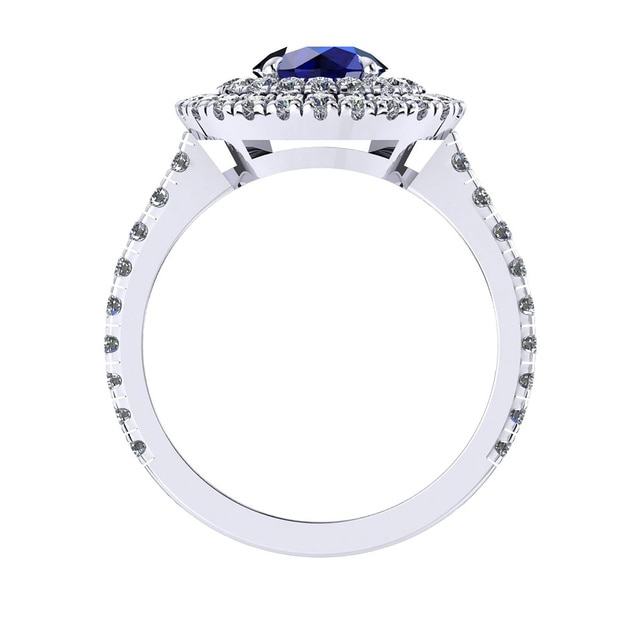 Mappin & Webb Alba Double Halo 18ct White Gold And 6mm Sapphire Ring