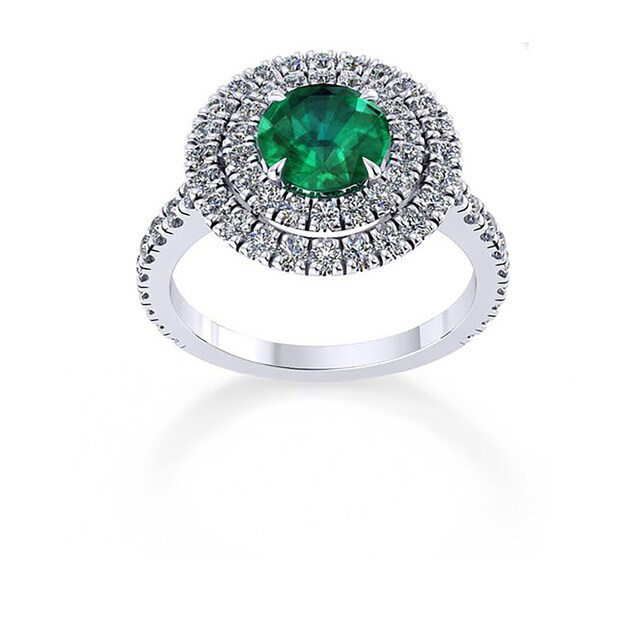 Mappin & Webb Alba Double Halo 18ct White Gold And 5mm Emerald Ring