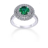Mappin & Webb Alba Double Halo 18ct White Gold And 5mm Emerald Ring