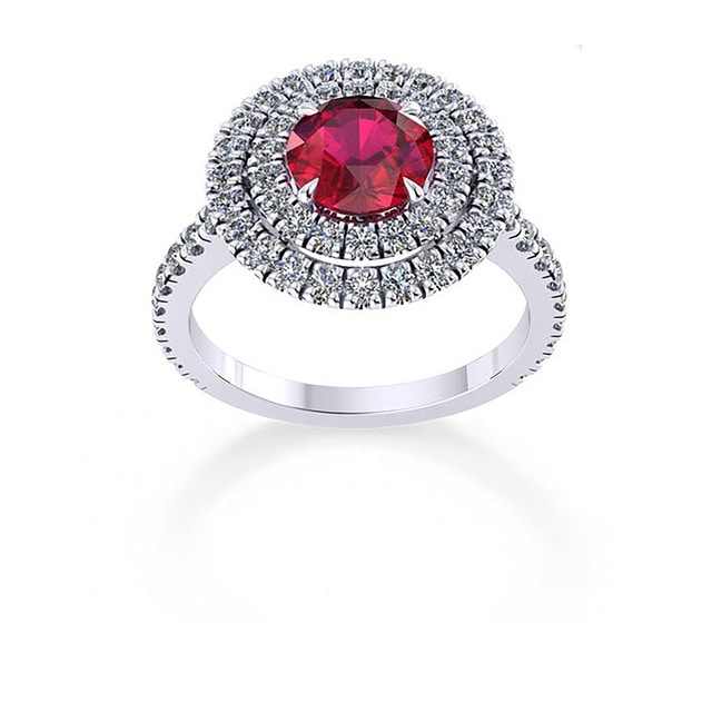 Mappin & Webb Alba Double Halo 18ct White Gold And 5mm Ruby Ring