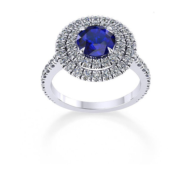 Mappin & Webb Alba Double Halo 18ct White Gold And 5mm Sapphire Ring