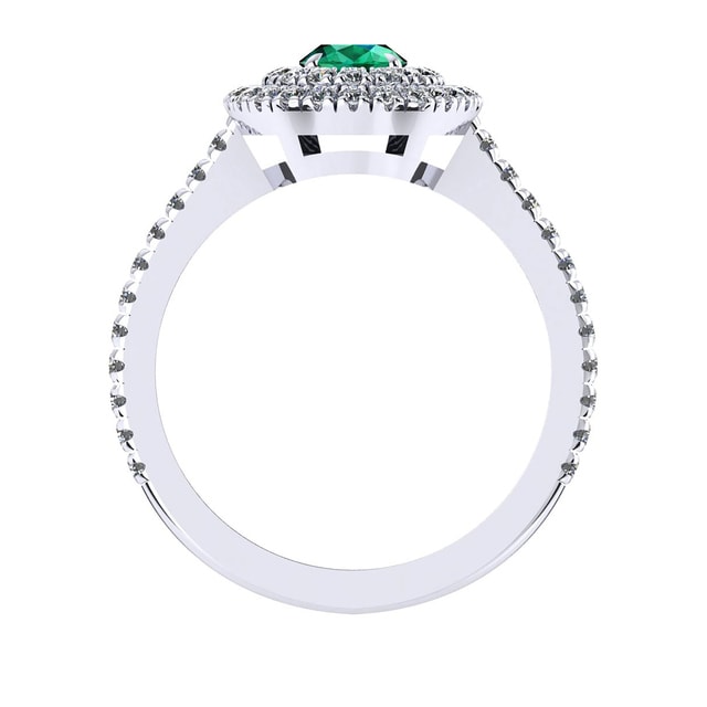 Mappin & Webb Alba Double Halo 18ct White Gold And 4mm Emerald Ring