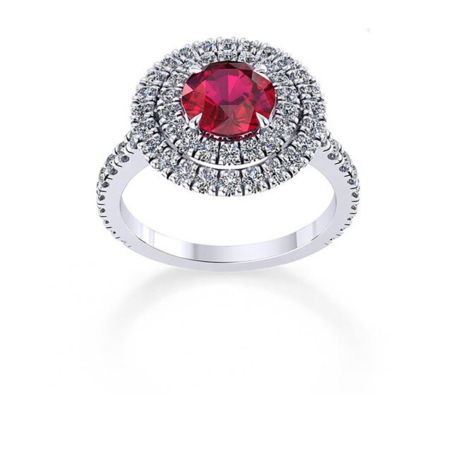 Mappin & Webb Alba Double Halo 18ct White Gold And 4mm Ruby Ring