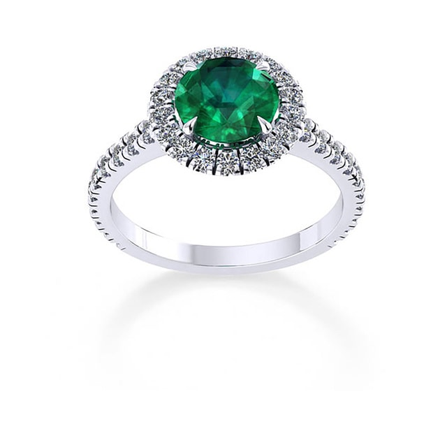 Amelia Halo 18ct White Gold And 6mm Emerald Ring - Ring Size K