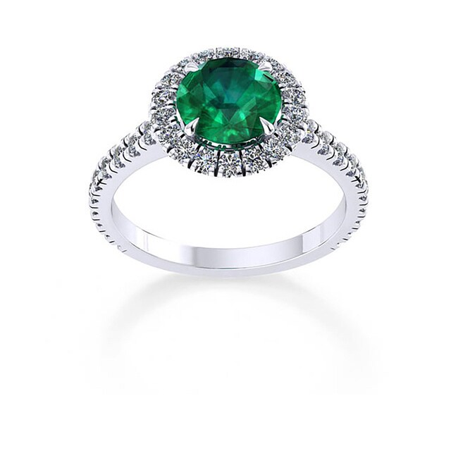 Mappin & Webb Amelia Halo 18ct White Gold And 6mm Emerald Ring
