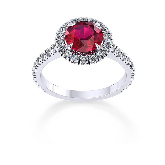 Amelia Halo 18ct White Gold And 6mm Ruby Ring - Ring Size K