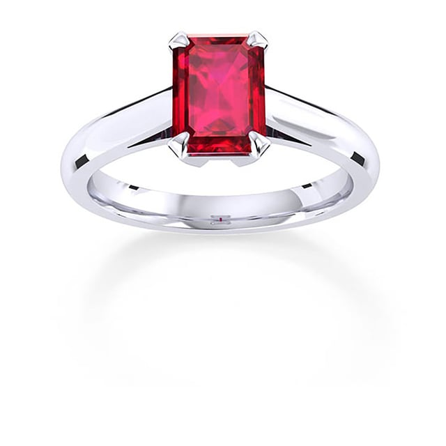 Belvedere 18ct White Gold Emerald Cut 9x7mm Ruby Ring - Ring Size K