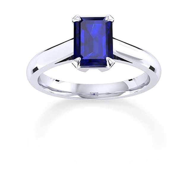 Belvedere 18ct White Gold Emerald Cut 9x7mm Sapphire Ring - Ring Size K