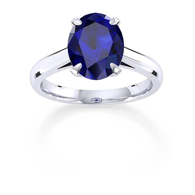 Belvedere 18ct White Gold Oval Cut 9x7mm Sapphire Ring - Ring Size P