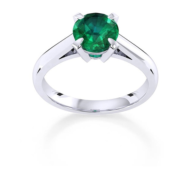 Belvedere 18ct White Gold Round Cut 6mm Emerald Ring - Ring Size N