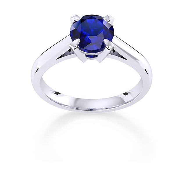 Belvedere 18ct White Gold Round Cut 6mm Sapphire Ring - Ring Size L