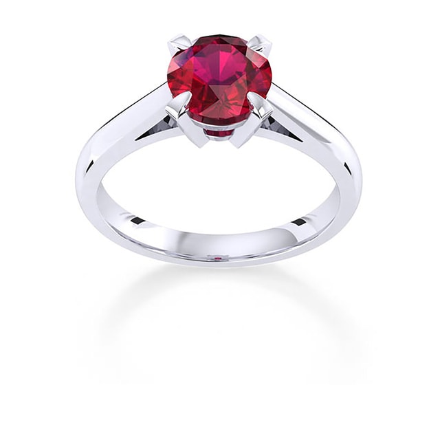 Belvedere 18ct White Gold Round Cut 5mm Ruby Ring - Ring Size N