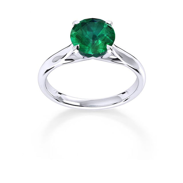 Ena Harkness 18ct White Gold And 6mm Emerald Ring - Ring Size L