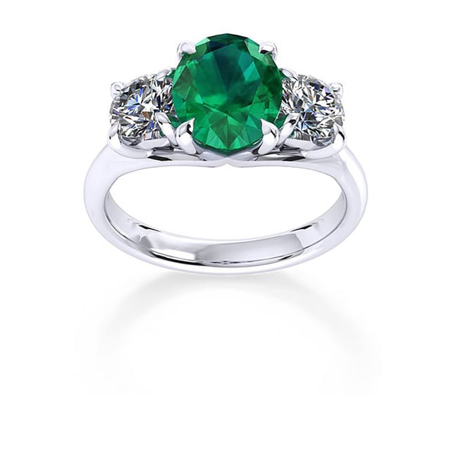 Mappin & Webb Ena Harkness 18ct White Gold And Three Stone 7x5mm Emerald Ring