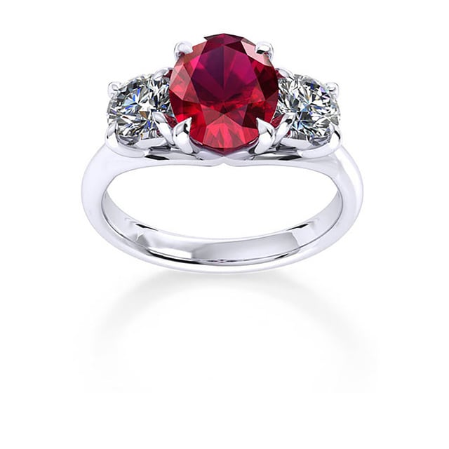 Mappin & Webb Ena Harkness 18ct White Gold And Three Stone 7x5mm Ruby Ring
