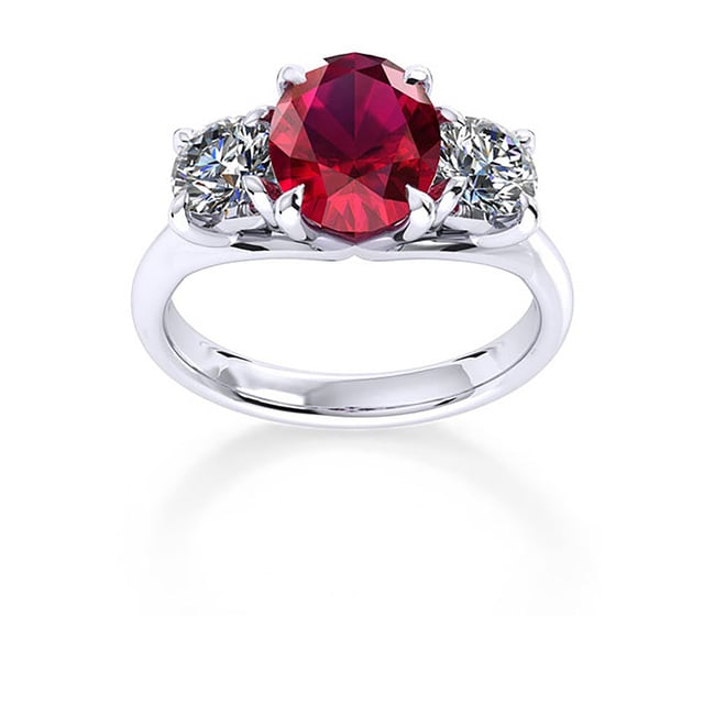 Mappin & Webb Ena Harkness 18ct White Gold And Three Stone 6x4mm Ruby Ring